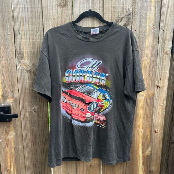 Vintage 90s Jeff Gordon NASCAR Racing T-Shirt Men's L Black Graphic - Picture 1 of 10